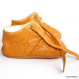 3-6 months Slippers / Baby Shoes Lamb Leather White Mustard OwO SHOES