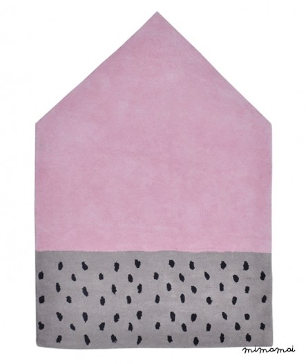 Tapis chambre d'enfant, forme maison rose, gris et noir