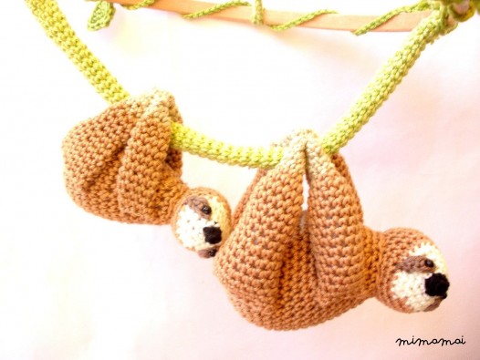 Sloth Nursery Mobile, Mother & Baby Sloth Crochet Mobile