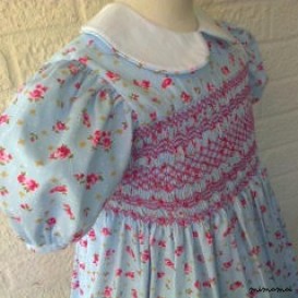 Blue & Print Floral Print 100% cotton hand smocked in Blue and Pink