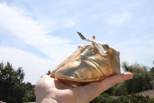 12-18 Months Slippers / Baby Shoes Lamb Leather glitter dore golden gold