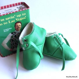 3-6 months Slippers / Baby Shoes Lamb Leather Green dots