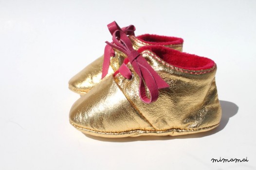 3 - 6 Months Slippers / Baby Shoes Lamb Golden Glitter Dore pink