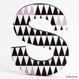 lettera in legno S - trama triangoli neri