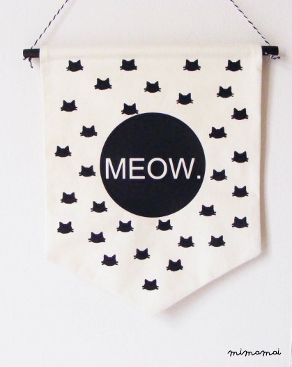 MEOW. wall banner cat head pattern.