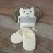 Baby shoes and knitted bear, handmade knitwear of organic cotton, off white and grey