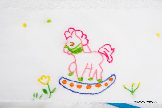 set 2 baby towels bath hand towel hand embroidered unisex Carousel turquoise
