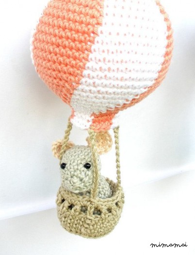 Baby Girl Nursery Mobile with Hot Air Balloons in Peach Coral and Gray