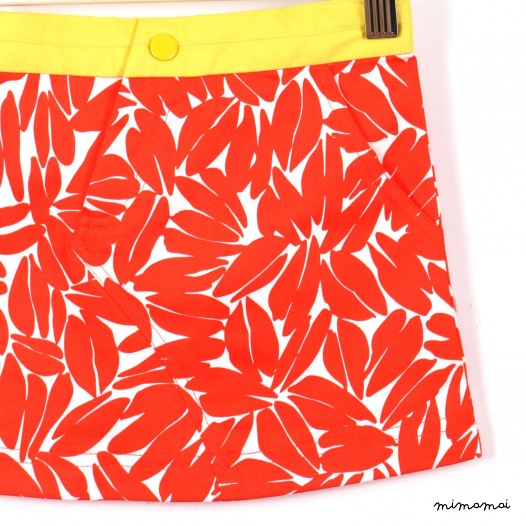 Slanted-zip Skirt orange floral