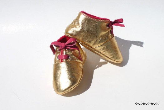 3 - 6 Months Slippers / Baby Shoes Lamb Golden Glitter Dore pink