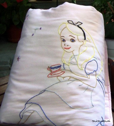 Alice in Wonderland hand embroidered baby girl's blanket baby shower rose white nursery