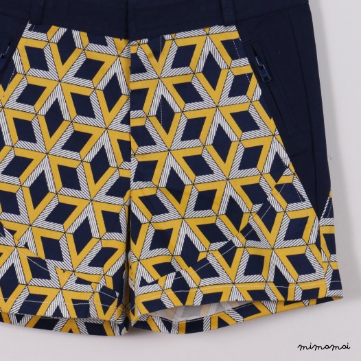 Contrast Yoke Shorts navy and yellow print