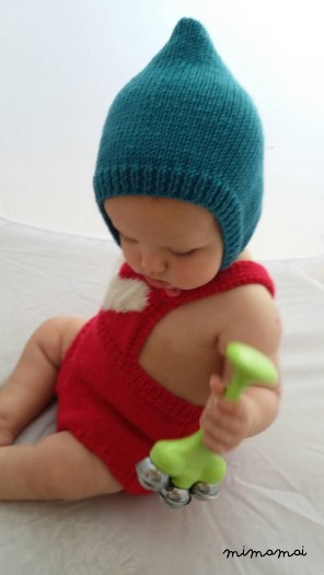 Pixie bonnet cap knit in teal green merino wool