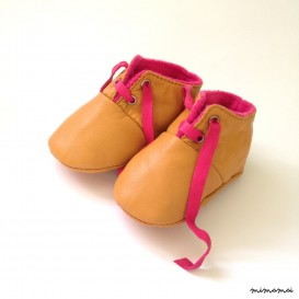 SALE 12 - 18 Months Slippers / Baby Shoes Lamb Leather Pink Mustard Yellow