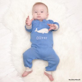 Personalised Cotton Knit Blue Baby Romper