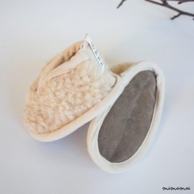 Woolen baby slippers with leather sole/ Peanut butter