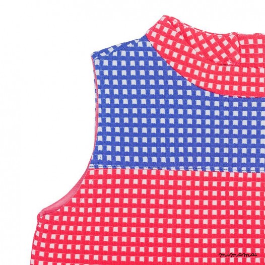 High Collar Top blue and pink