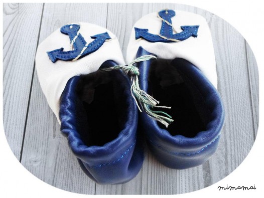 Scarpe fatte a mano morbida suola - marinaio, rosa-bianco, per bambino, bambino, bambini