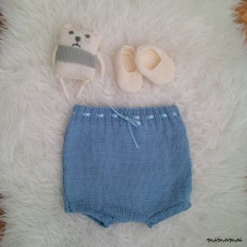 Baby panties, handmade knitwear of organic cotton, soft blue