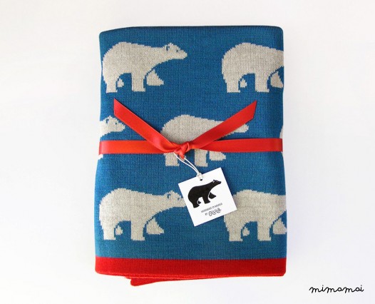 Baby Blanket Merino pura lana &middot; Blu Throw Blanket &middot; Orsi polari stampa