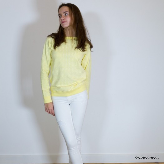 Sweat jaune imprim&eacute; plumes Axelle