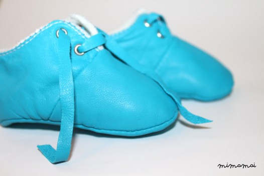 12-18 Months Slippers / Baby Shoes Lamb Leather blue clair