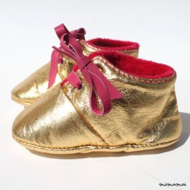 12-18 Months Slippers / Baby Shoes Lamb Leather Glitter Dore Golden Pink