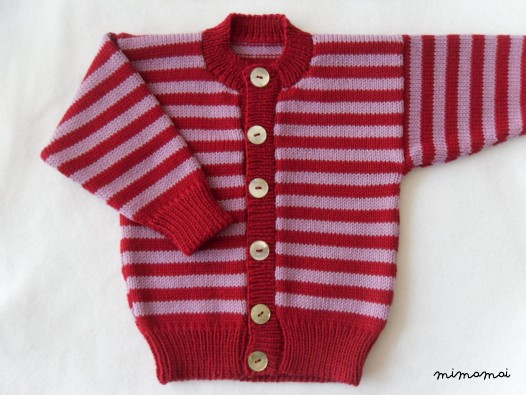 Baby Knitted Cardigan - Lilac & Red