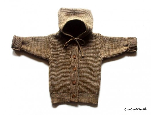 Children's Virgin wool Hooded Cardigan with handmade oak buttons