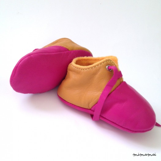 SALE 6-12 Months Slippers / Baby Shoes Lamb Leather Pink Mustard Yellow