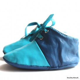 3-6 Months Slippers / Baby Shoes Lamb Leather Blue