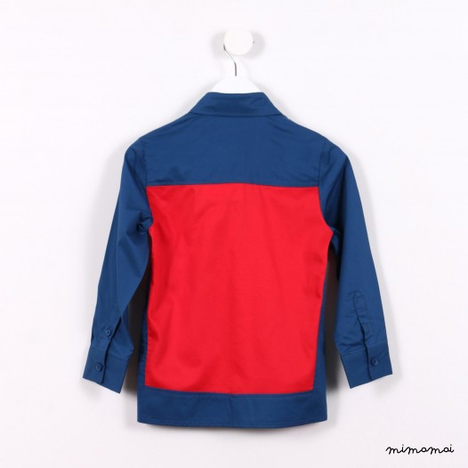 Long-sleeved Colour block Shirt blue and red