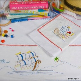 hand emdroidered baby linen sheet pillowcase island pirates