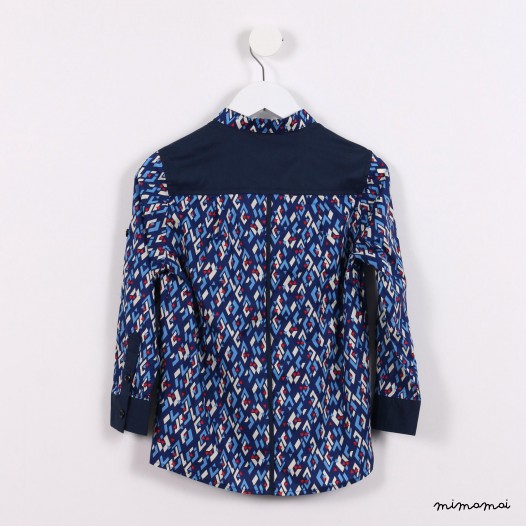 Long-sleeved Mandarin Shirt blue graphic print