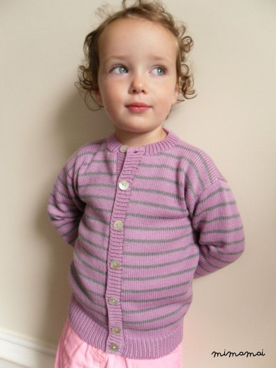 Childrens Knitted Cardigan/girls knitted cardigan/Wool knit jumper/Lilac & Grey stripe