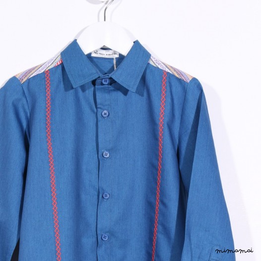 Long-sleeved Shirt with Embroidery denim and orange