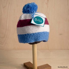 Stripey baby maglia pompon cappello, berretto con pompon, maglia bambino cappello in blu
