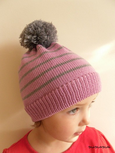 Woollen knitted hat/ Lilac & Grey