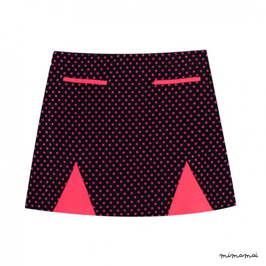 Contrast Triangle Skirt neon pink dots