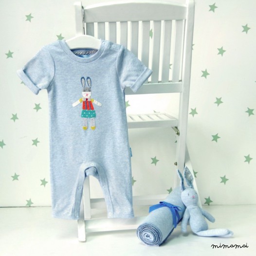 Patchwork Bunny Blue Romper