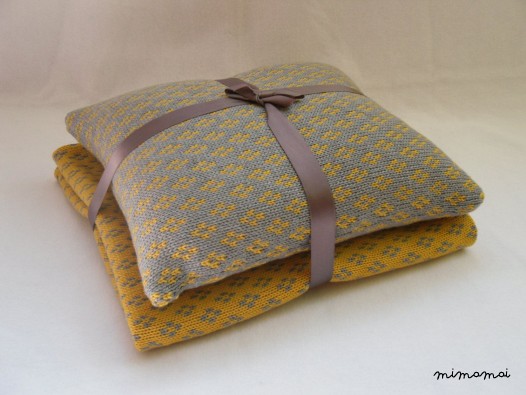 Baby Knitted Blanket - Gold & Grey - Set