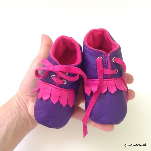 12-18 Months Slippers / Baby Shoes Lamb Leather Purple Pink
