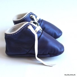 12-18 Months Slippers / Baby Shoes Lamb Leather Blue white