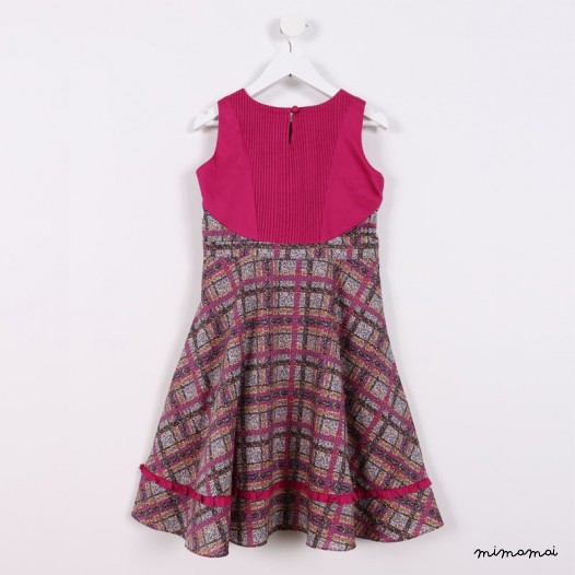 Pleated Dress with Frill purple and black
