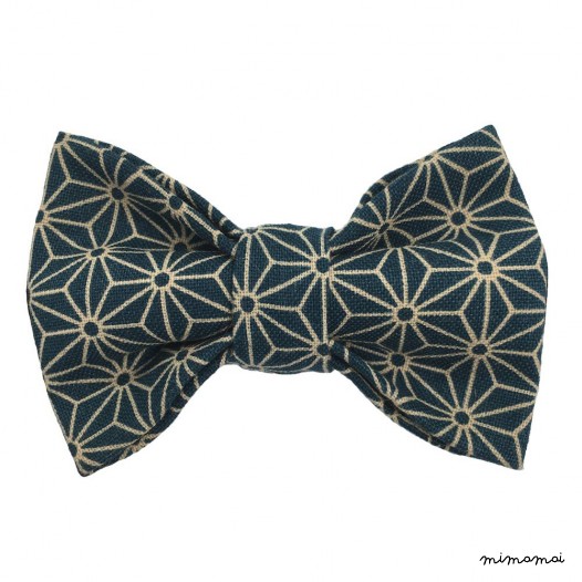 Child dark-green with beige stars bow tie, cotton