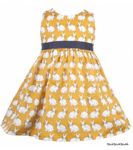 Martha Dress in Mustard Rabbit print