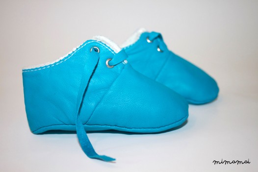 12-18 Months Slippers / Baby Shoes Lamb Leather blue clair