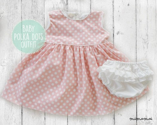 Pink and White Polka dots Baby Dress and ruffles diaper cover