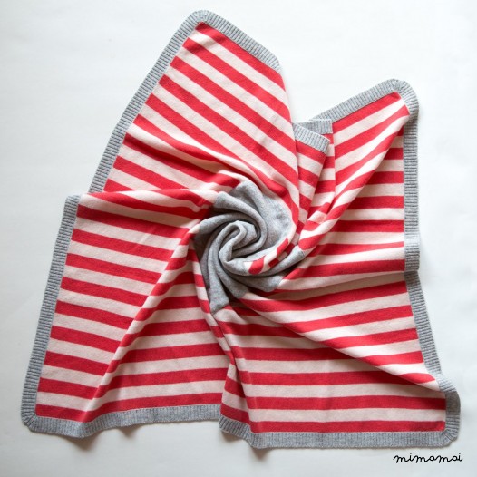 Striped Cashmere Blanket with Heart - Fuchsia