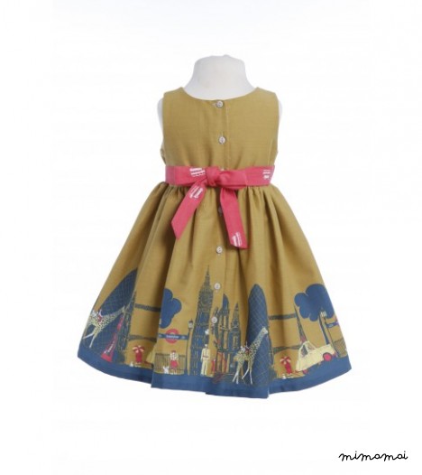Martha Dress London Print in Mustard